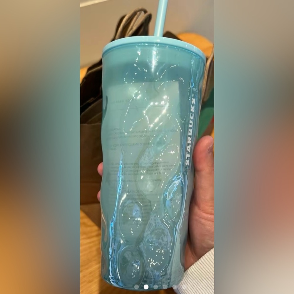 ❌SOLD❌Starbucks Mottled Green Glass Cup Luster Rippled Tumbler Iridescent New - Picture 10 of 11